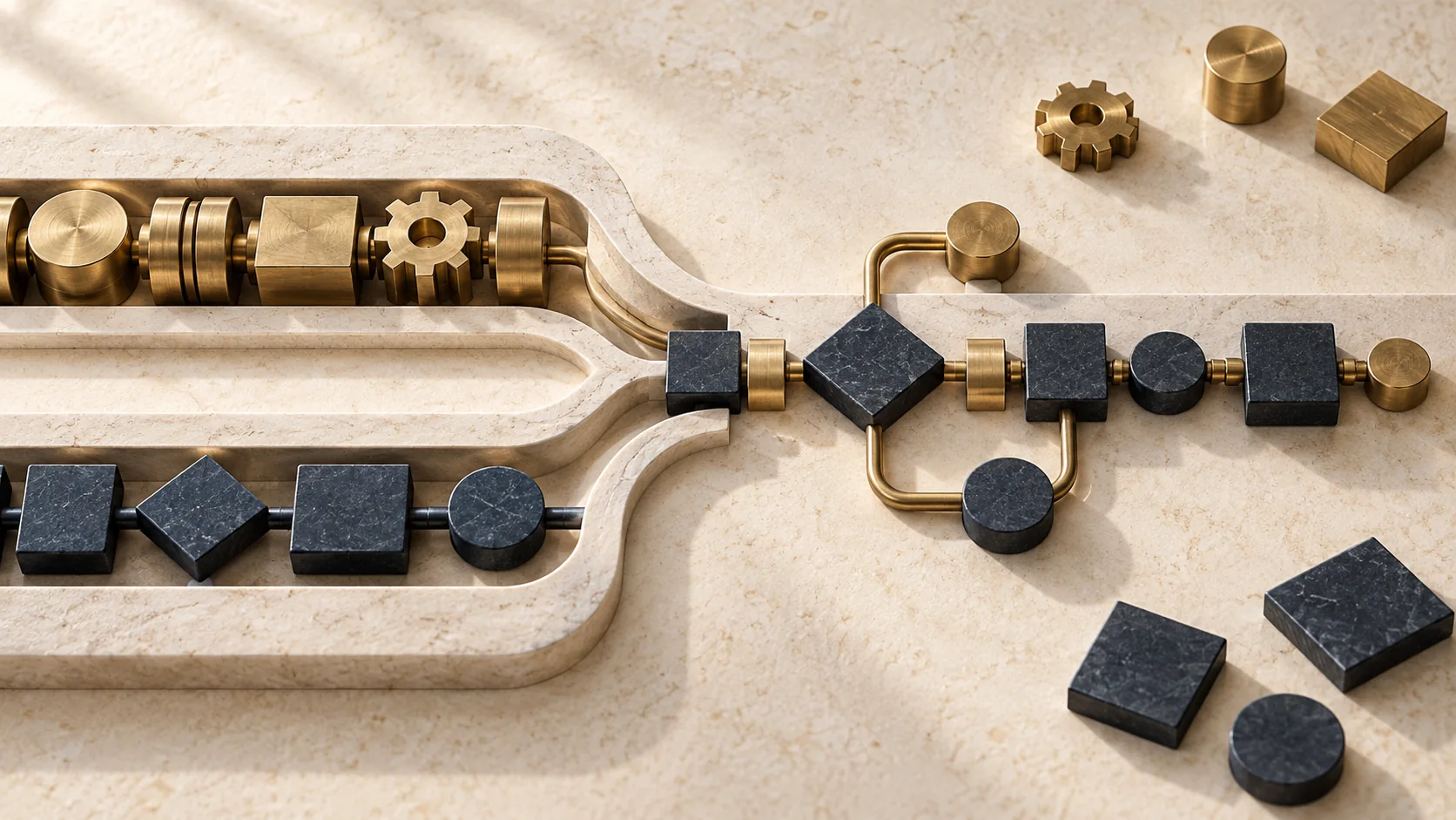Parallel technical and workflow components meet in a redesigned working assembly.
