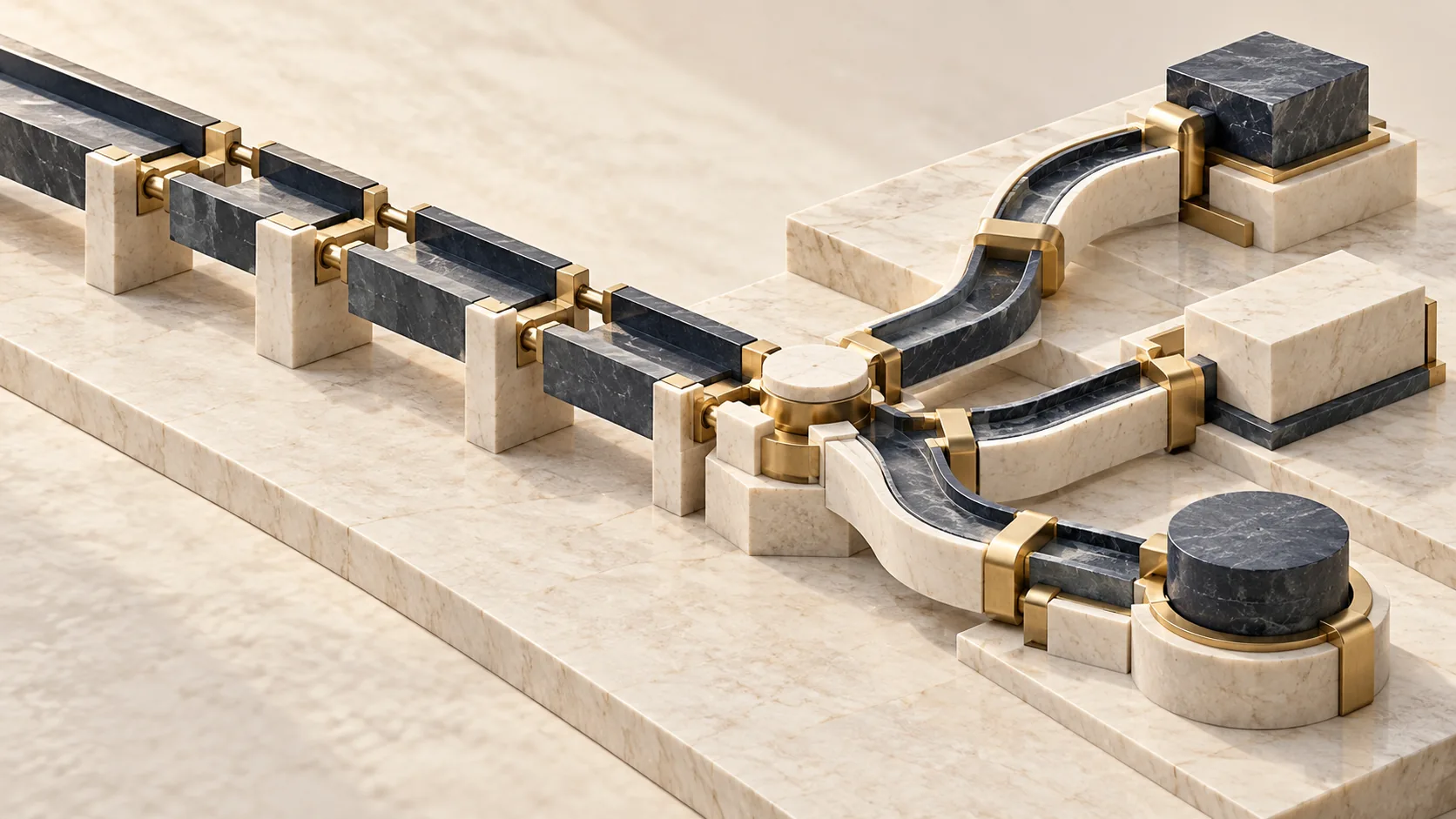 Repositioned stone modules and new brass joints reshape an entire operating workflow.